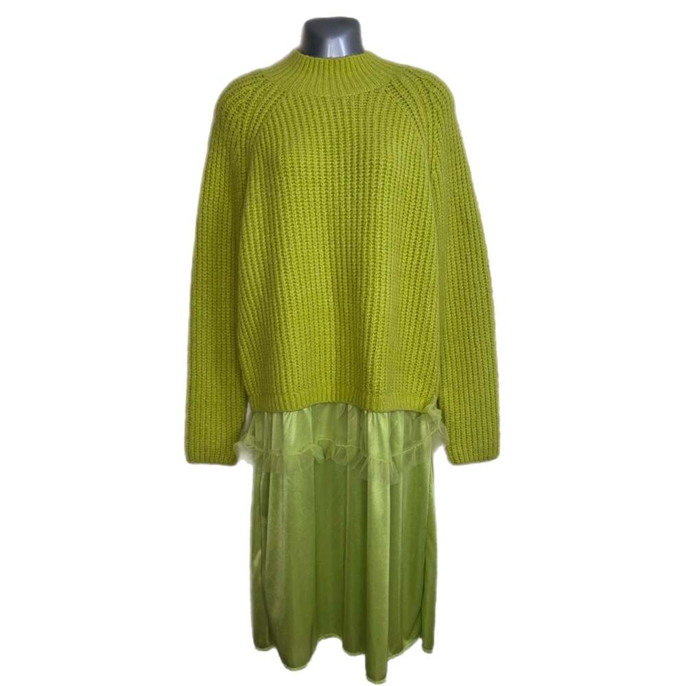 Amy Lynn Long Sleeve Neon Green Contrast Tulle Skirt Dress Size Large